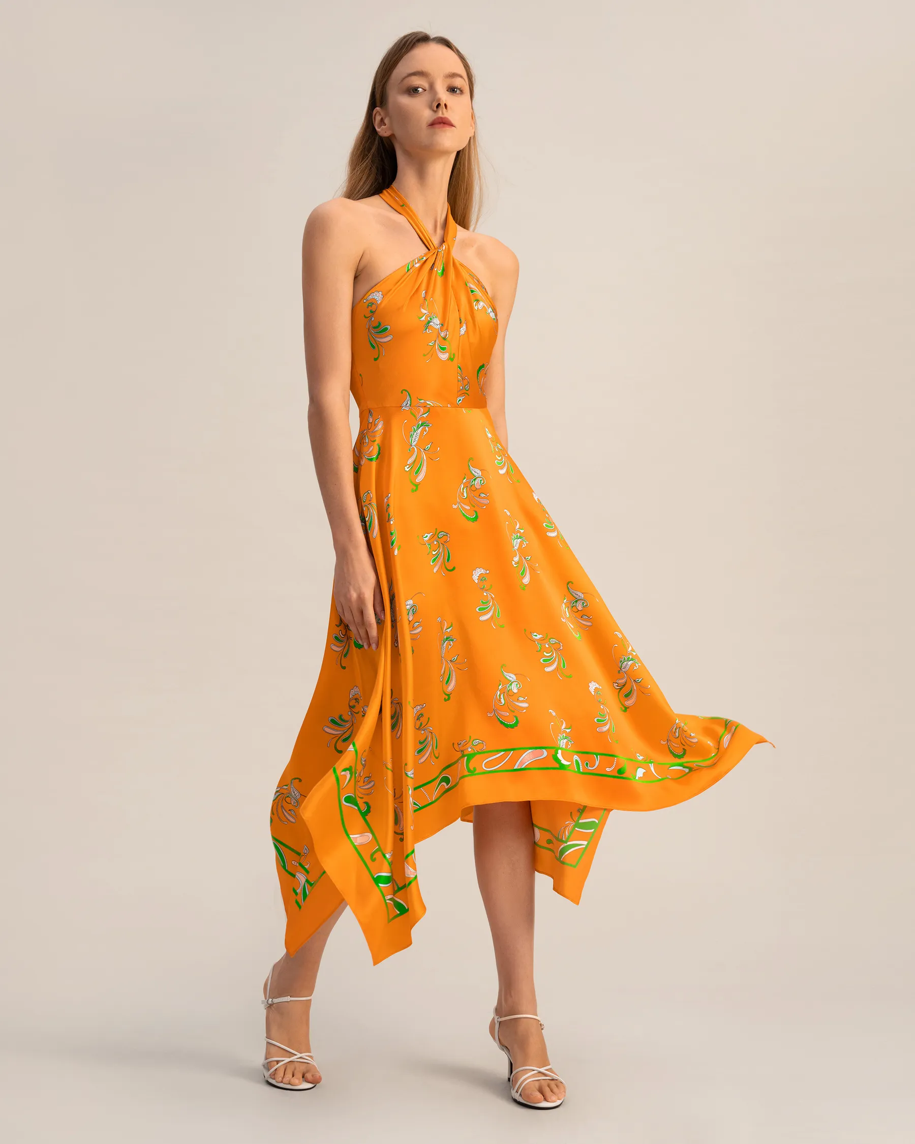 beautiful silk orande summer vacation dress